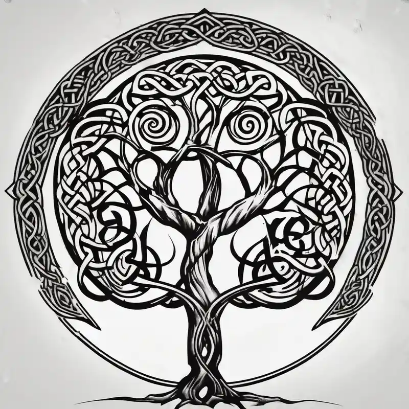 Irish shoulder tattoo, that is non-religious and has a Celtic tree half sleeve tattoos for men – 水彩, 白黒
